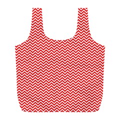 Red And White Chevron Wavy Zigzag Stripes Full Print Recycle Bags (l)  by PaperandFrill