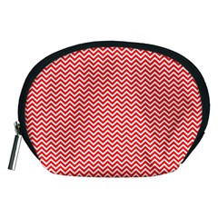 Red And White Chevron Wavy ZigZag Stripes Accessory Pouches (Medium) 