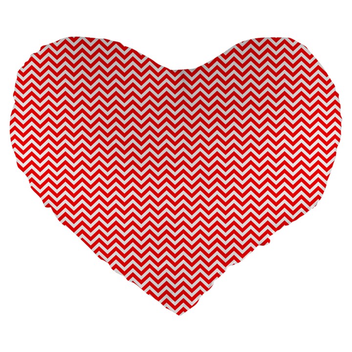 Red And White Chevron Wavy ZigZag Stripes Large 19  Premium Flano Heart Shape Cushions