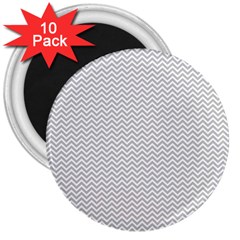 Silver And White Chevrons Wavy Zigzag Stripes 3  Magnets (10 Pack)  by PaperandFrill