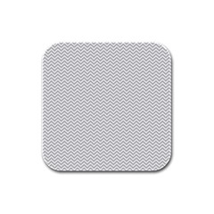 Silver And White Chevrons Wavy Zigzag Stripes Rubber Square Coaster (4 Pack)  by PaperandFrill