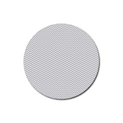 Silver And White Chevrons Wavy Zigzag Stripes Rubber Round Coaster (4 Pack) 