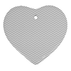 Silver And White Chevrons Wavy Zigzag Stripes Heart Ornament (2 Sides) by PaperandFrill