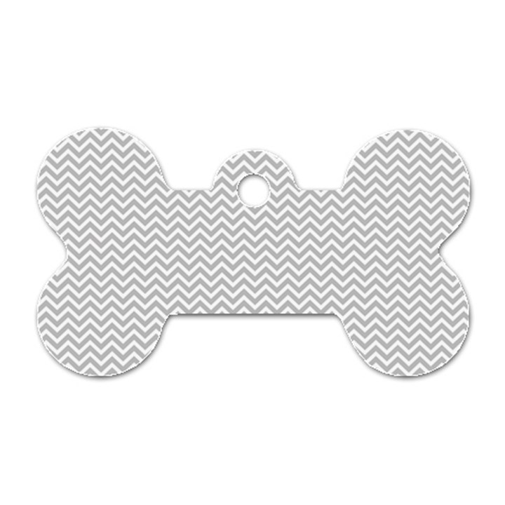 Silver and White Chevrons Wavy ZigZag Stripes Dog Tag Bone (One Side)