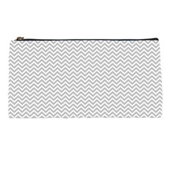 Silver And White Chevrons Wavy Zigzag Stripes Pencil Cases by PaperandFrill