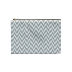 Silver And White Chevrons Wavy Zigzag Stripes Cosmetic Bag (medium) 