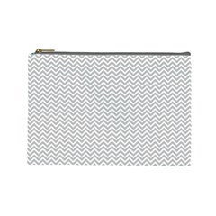 Silver And White Chevrons Wavy Zigzag Stripes Cosmetic Bag (large) 