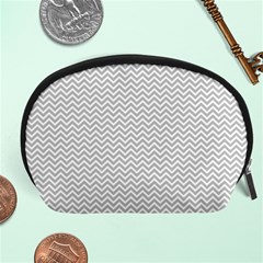 Silver And White Chevrons Wavy Zigzag Stripes Accessory Pouches (large) 