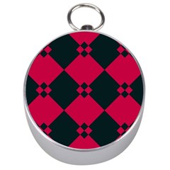 Black Pink Shapes Pattern Silver Compass by LalyLauraFLM