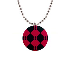 Black Pink Shapes Pattern			1  Button Necklace by LalyLauraFLM