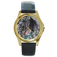 Fingals Cave Round Gold Metal Watches by trendistuff