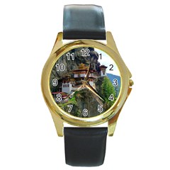 Paro Taktsang Round Gold Metal Watches by trendistuff