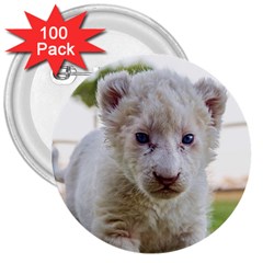 White Lion Cub 3  Buttons (100 Pack)  by trendistuff