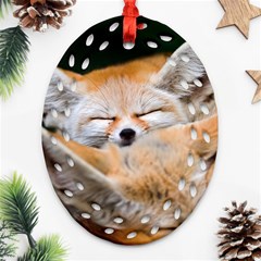 Baby Fox Sleeping Oval Filigree Ornament (2-side)  by trendistuff