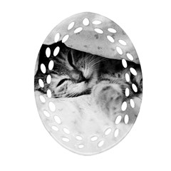 Sleepy Kitty Oval Filigree Ornament (2-side)  by trendistuff