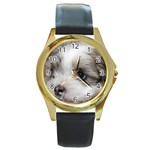 SAD PUPPY Round Gold Metal Watches Front