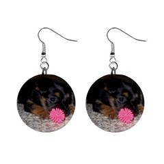 Puppy With A Chew Toy Mini Button Earrings by trendistuff