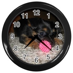 Puppy With A Chew Toy Wall Clocks (black) by trendistuff