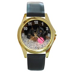 PUPPY WITH A CHEW TOY Round Gold Metal Watches