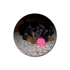 Puppy With A Chew Toy Rubber Coaster (round)  by trendistuff