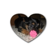 Puppy With A Chew Toy Rubber Coaster (heart)  by trendistuff