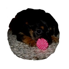 PUPPY WITH A CHEW TOY Standard 15  Premium Round Cushions