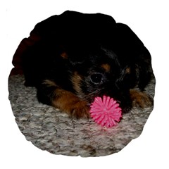 PUPPY WITH A CHEW TOY Large 18  Premium Round Cushions