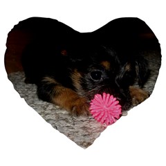 PUPPY WITH A CHEW TOY Large 19  Premium Heart Shape Cushions