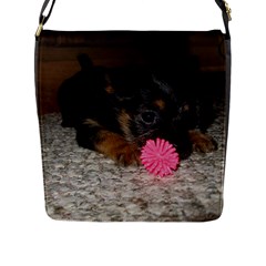 Puppy With A Chew Toy Flap Messenger Bag (l)  by trendistuff