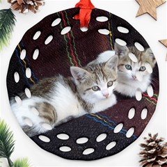 Kitty Twins Ornament (round Filigree)  by trendistuff