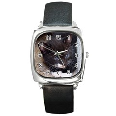 Kitty In A Corner Square Metal Watches by trendistuff