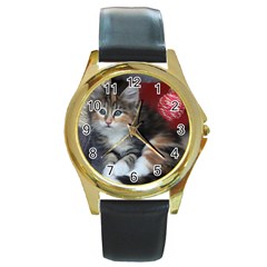 Comfy Kitty Round Gold Metal Watches by trendistuff