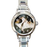 CALICO CAT AND WHITE KITTY Round Italian Charm Watches