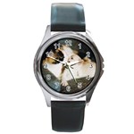 CALICO CAT AND WHITE KITTY Round Metal Watches