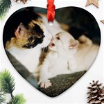 CALICO CAT AND WHITE KITTY Ornament (Heart) 