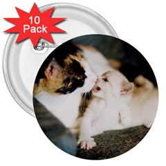 Calico Cat And White Kitty 3  Buttons (10 Pack)  by trendistuff