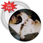 CALICO CAT AND WHITE KITTY 3  Buttons (100 pack) 