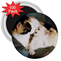 Calico Cat And White Kitty 3  Magnets (100 Pack) by trendistuff