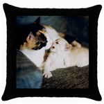 CALICO CAT AND WHITE KITTY Throw Pillow Cases (Black)