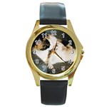 CALICO CAT AND WHITE KITTY Round Gold Metal Watches