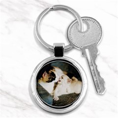 Calico Cat And White Kitty Key Chains (round)  by trendistuff