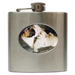 CALICO CAT AND WHITE KITTY Hip Flask (6 oz)