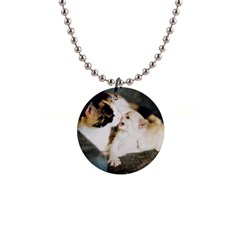 Calico Cat And White Kitty Button Necklaces by trendistuff