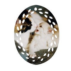 Calico Cat And White Kitty Ornament (oval Filigree) 