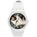 CALICO CAT AND WHITE KITTY Round Plastic Sport Watch (M)