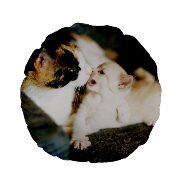 CALICO CAT AND WHITE KITTY Standard 15  Premium Round Cushions