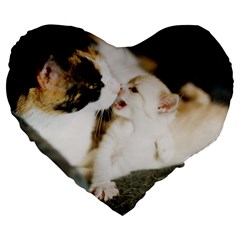 Calico Cat And White Kitty Large 19  Premium Heart Shape Cushions by trendistuff