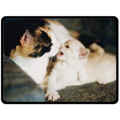 Calico Cat And White Kitty Double Sided Fleece Blanket (large) 