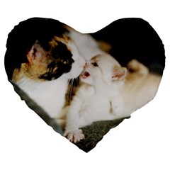 Calico Cat And White Kitty Large 19  Premium Flano Heart Shape Cushions