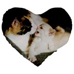 CALICO CAT AND WHITE KITTY Large 19  Premium Flano Heart Shape Cushions